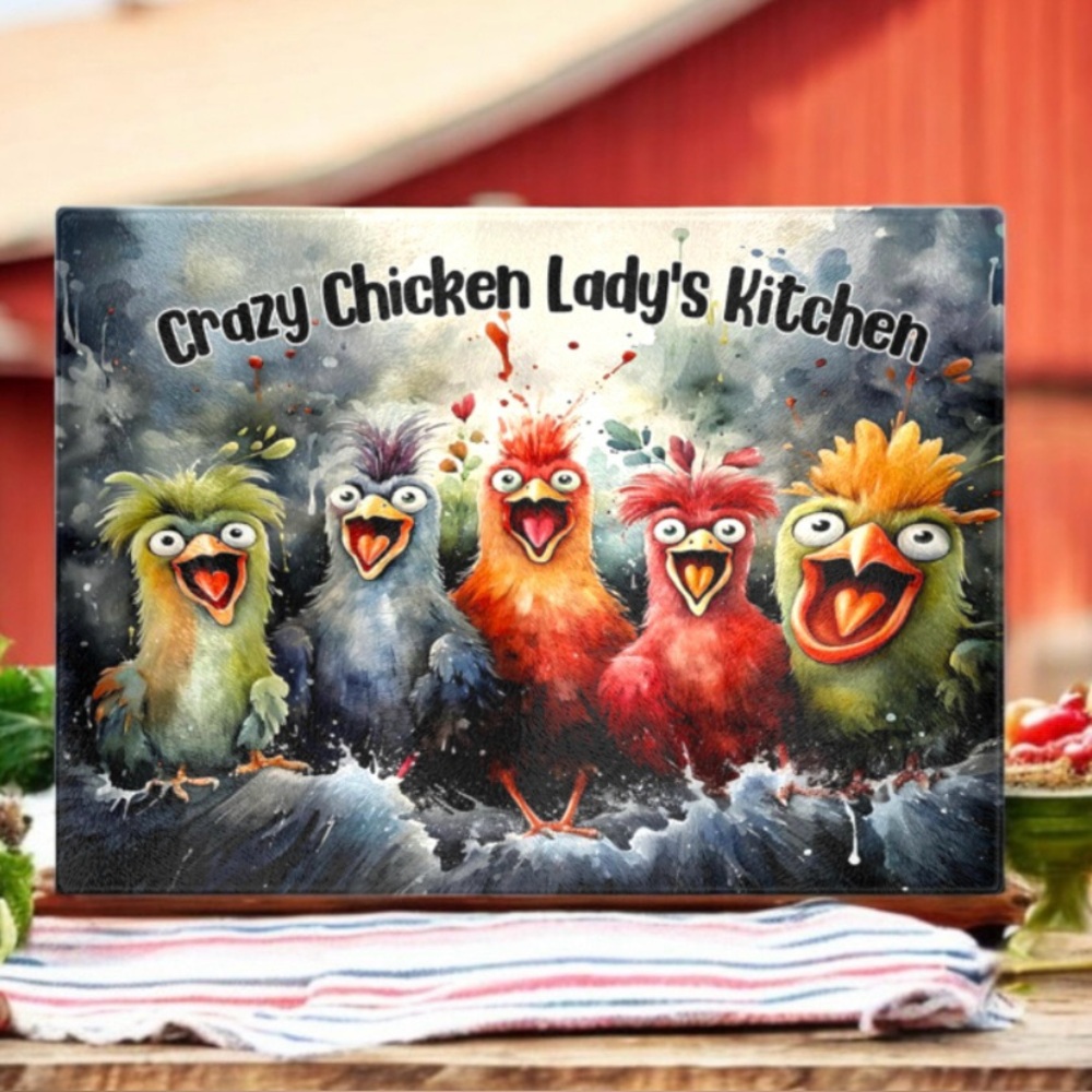 Colorful Chicken Glass Cutting Board